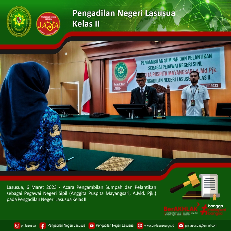 Acara Pengambilan Sumpah dan Pelantikan sebagai Pegawai Negeri Sipil Pengadilan Negeri Lasusua Kelas II